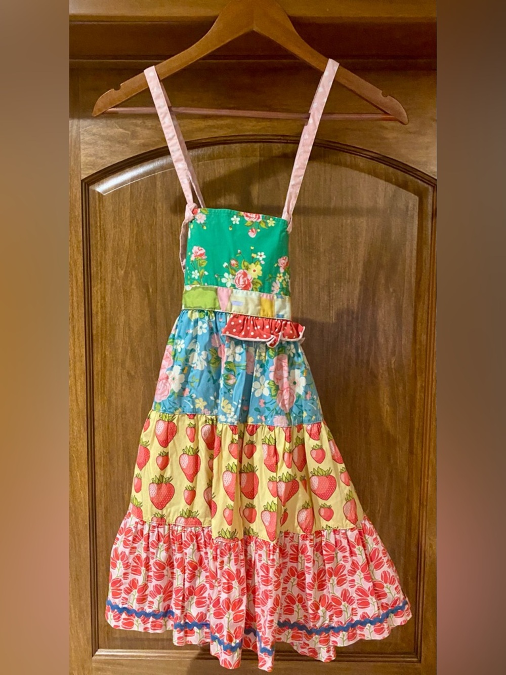 Matilda Jane Green Pink Blue Yellow Strawberry Patchwork Sundress